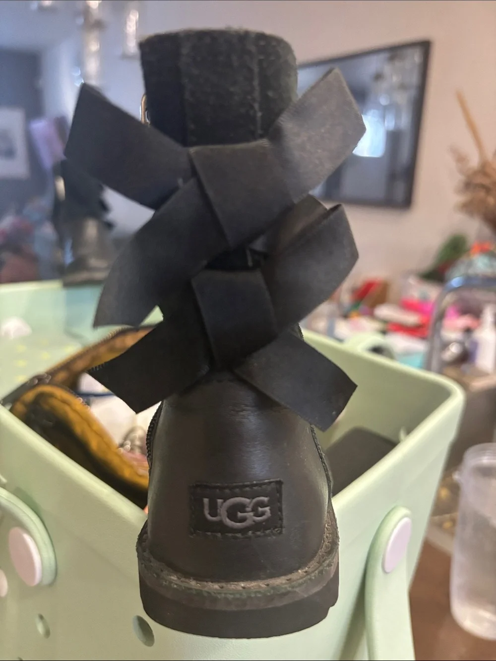 UGG Black Ribbon-Back Ankle Boot Toddler 7